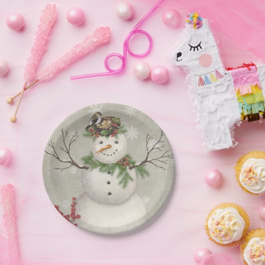 moderne  wintersneeuwman papieren bordje (Feest)