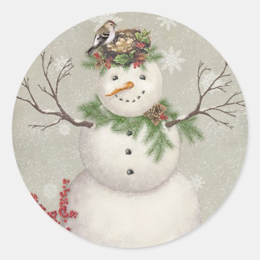 moderne  wintersneeuwman ronde sticker (Voorkant)