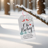 Moderne wintersneeuwscène in het Baby shower Cadeaulabel