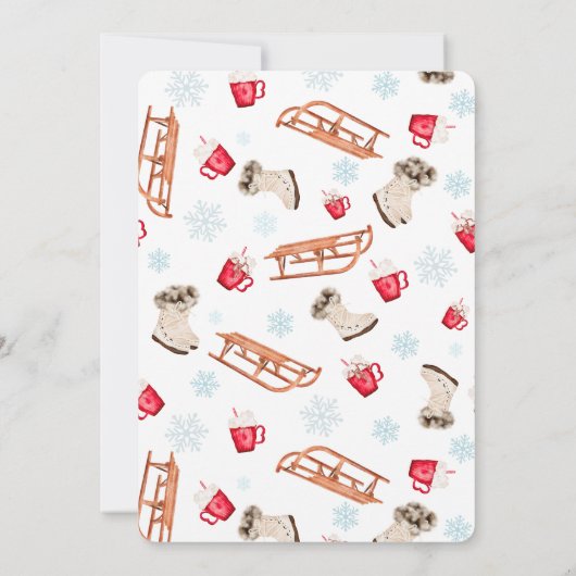 Moderne wintersneeuwsnuifje met hot coa-verjaardag kaart (Achterkant)