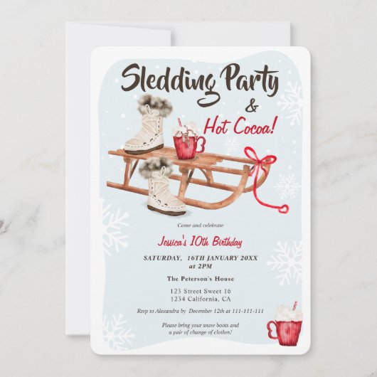 Moderne wintersneeuwsnuifje met hot coa-verjaardag kaart (Voorkant)