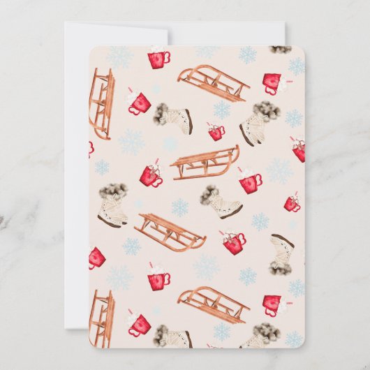 Moderne wintersneeuwsnuifje met hot coa-verjaardag kaart (Achterkant)