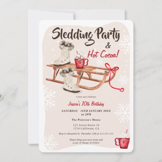 Moderne wintersneeuwsnuifje met hot coa-verjaardag kaart (Voorkant)