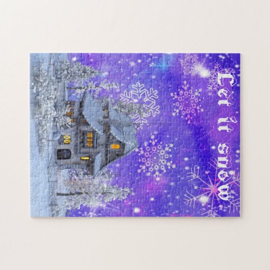 Moderne  wintersneeuwvlokken: blauw legpuzzel (Horizontaal)