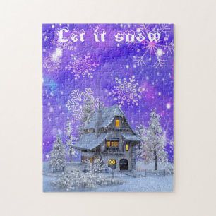 Moderne wintersneeuwvlokken: blauw legpuzzel