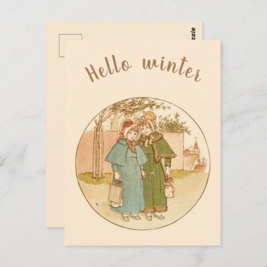 Moderne  wintertuin meisje met jas briefkaart (Voorkant / Achterkant)