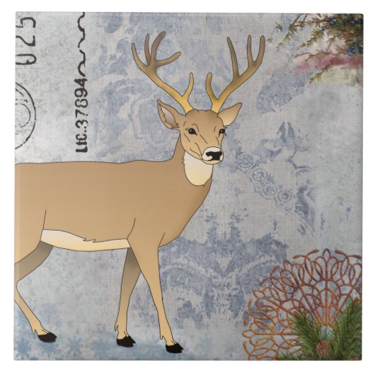 Moderne  winterwinterwinterdeer snowflakes tegeltje (Voorkant)