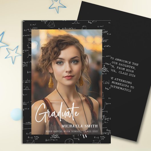 Moderne wiskundescript foto afstuderen aankondiging