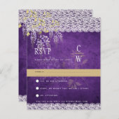  moderne Wisteria Lace Paars Wedding RSVP (Voorkant / Achterkant)