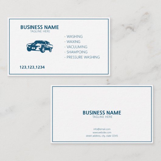 Moderne Wit en Blauw Mobiele Autowas & Details Visitekaartje (Voorkant / Achterkant)