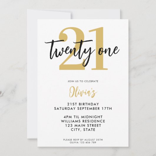 Moderne Wit en Goud Elegant 21e Verjaardag Kaart (Voorkant)
