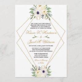 Moderne Wit en Goud Geometrische Bloemen Uitnodigi Kaart