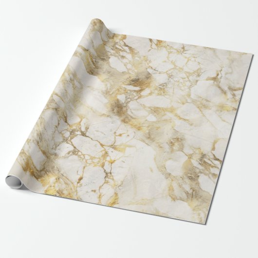 Moderne wit en gouden marmeren patroon cadeaupapier (Uitgerold)