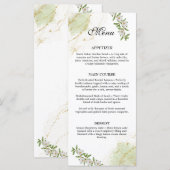 Moderne Wit en Groen Water Kleur Bloemen Wedding Menu (Voorkant / Achterkant)