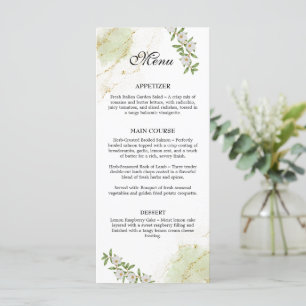 Moderne Wit en Groen Water Kleur Bloemen Wedding Menu
