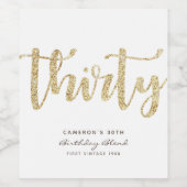 Moderne Wit & Gold 30e verjaardag op maat Wijn Etiket (Enkel label)