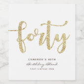 Moderne Wit & Gold 40e verjaardag op maat Wijn Etiket (Enkel label)