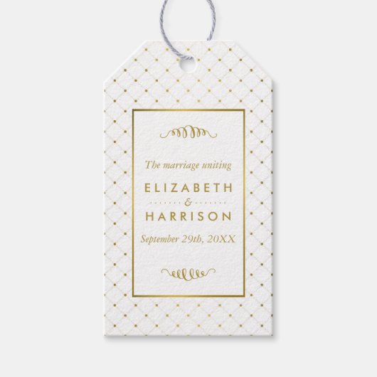 Moderne Wit & Gouden Folie Effect Huwelijksgunst Cadeaulabel (Voorkant)