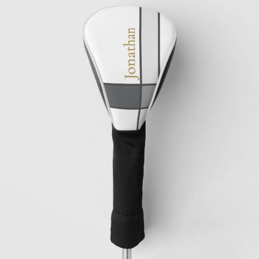 Moderne wit grijs en goud minimalistische aangepas golfheadcover (Voorkant)