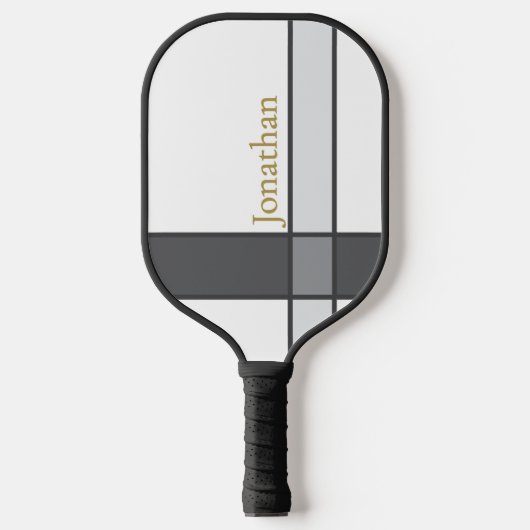 Moderne wit grijs en goud minimalistische aangepas pickleball paddle (Voorkant)
