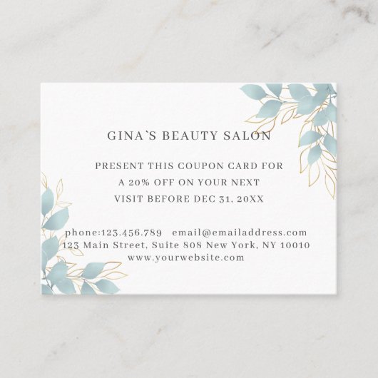 Moderne, wit-groene Leafy Discount Kaart Kortingskaartje (Voorkant)