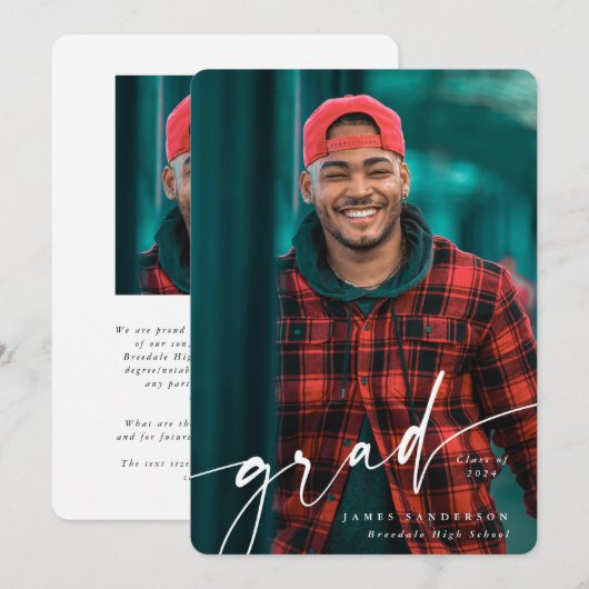 Moderne Wit Manuscript bekleding Twee Afstuderen v Aankondiging (Voorkant / Achterkant)