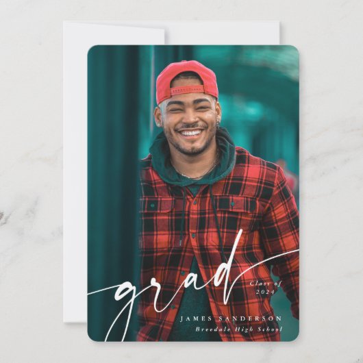 Moderne Wit Manuscript bekleding Twee Afstuderen v Aankondiging (Voorkant)