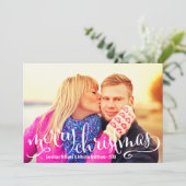 Moderne Wit Manuscript Merry Kerstfoto Bekleding Feestdagenkaart (Staand voorkant)