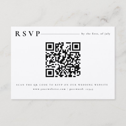 Moderne Wit-minimalistische RSVP QR-codeuitnodigin Informatiekaartje (Voorkant)
