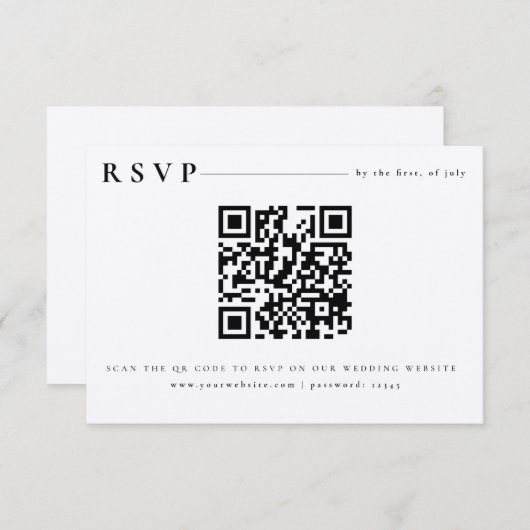 Moderne Wit-minimalistische RSVP QR-codeuitnodigin Informatiekaartje (Voorkant / Achterkant)