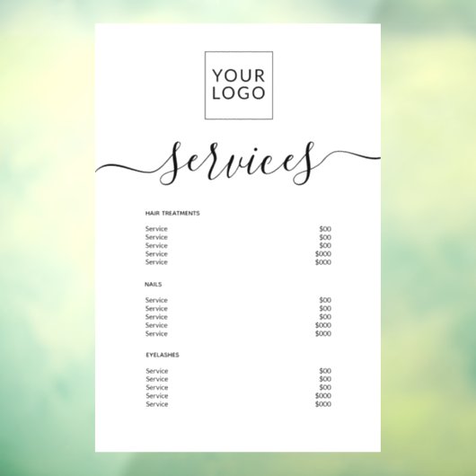 Moderne Wit Spa Salon Service Menu Custom Logo Raamsticker (Vel 3)