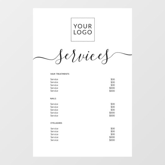 Moderne Wit Spa Salon Service Menu Custom Logo Raamsticker (Vel)