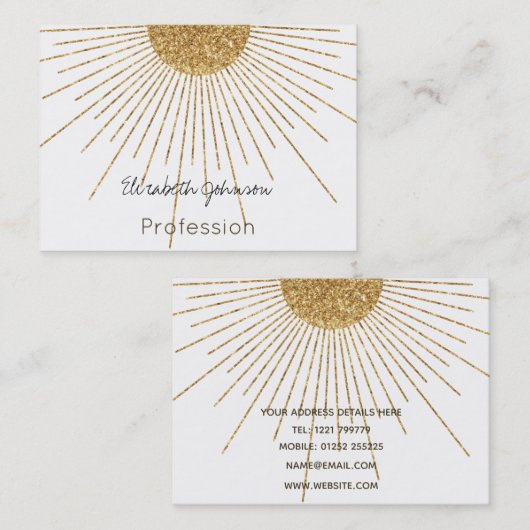 Moderne witgouden glanzende zon visitekaartje (Voorkant / Achterkant)