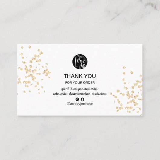Moderne witgouden glitter logo orde dank u visitekaartje (Voorkant)