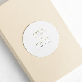 Moderne witgouden kalligrafie bruiloft ronde sticker