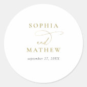 Moderne witgouden kalligrafie bruiloft ronde sticker (Voorkant)