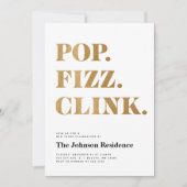 Moderne witgouden Pop Fizz Clink Nieuwjaar Kaart (Voorkant)