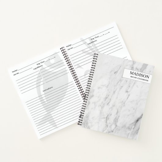 Moderne witmarmer-minimalist Recipe Cookbook Notitieboek (Binnen)