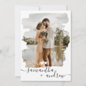 Moderne witpenseelscript 2 foto's bruiloft kaart (Voorkant)