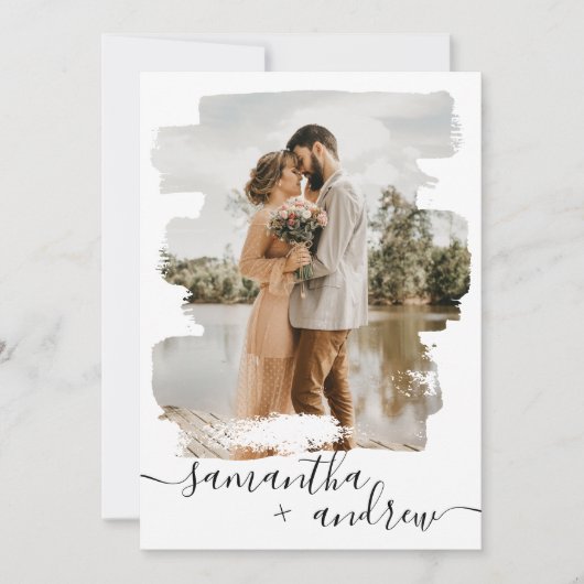 Moderne witpenseelscript 2 foto's bruiloft kaart (Voorkant)