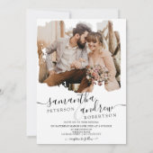 Moderne witpenseelscript 2 foto's bruiloft kaart (Achterkant)