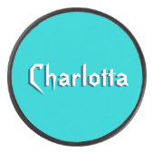 Moderne Witte 3D Aangepaste Naam | Turquoise blauw Hockey Puck (Voorkant)