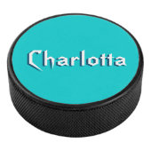 Moderne Witte 3D Aangepaste Naam | Turquoise blauw Hockey Puck (3/4)