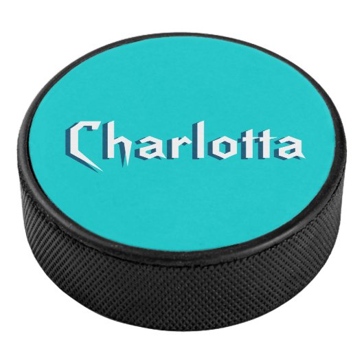 Moderne Witte 3D Aangepaste Naam | Turquoise blauw Hockey Puck (3/4)