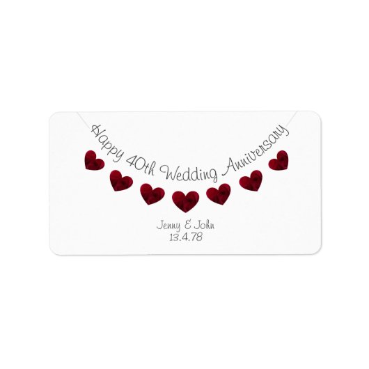 Moderne witte 40th Ruby Wedding Jubileum labels (Voorkant)
