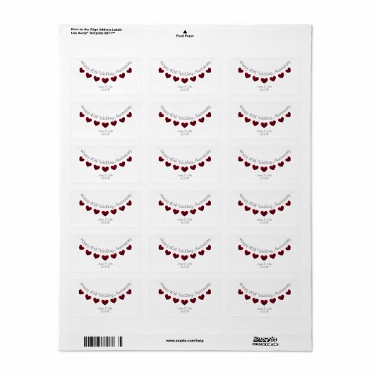 Moderne witte 40th Ruby Wedding Jubileum labels (Full Sheet)