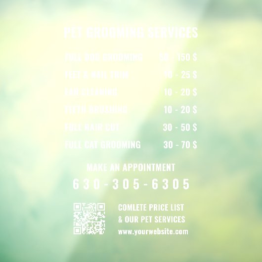 Moderne witte aangepaste bedrijfsservicelijst QR-c Raamsticker (Vel 3)