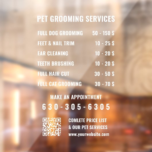 Moderne witte aangepaste bedrijfsservicelijst QR-c Raamsticker (Vel 2)