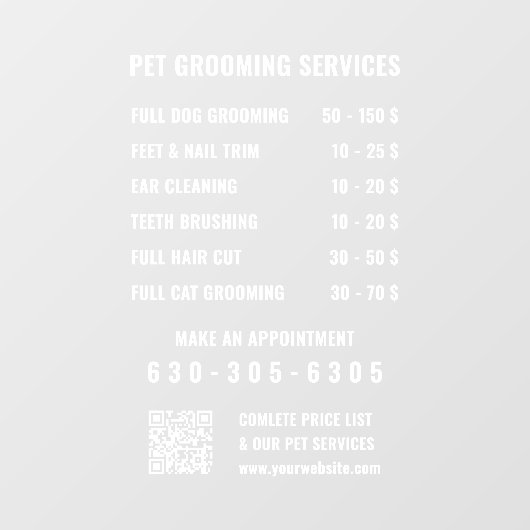 Moderne witte aangepaste bedrijfsservicelijst QR-c Raamsticker (Vel)