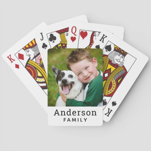 Moderne witte aangepaste familienaam foto pokerkaarten (Achterkant)